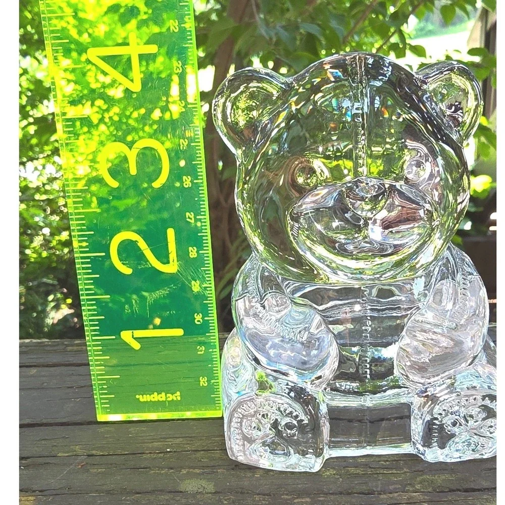 Vintage Princess House Clear Glass Teddy Bear Votive Candle Holder Figurine